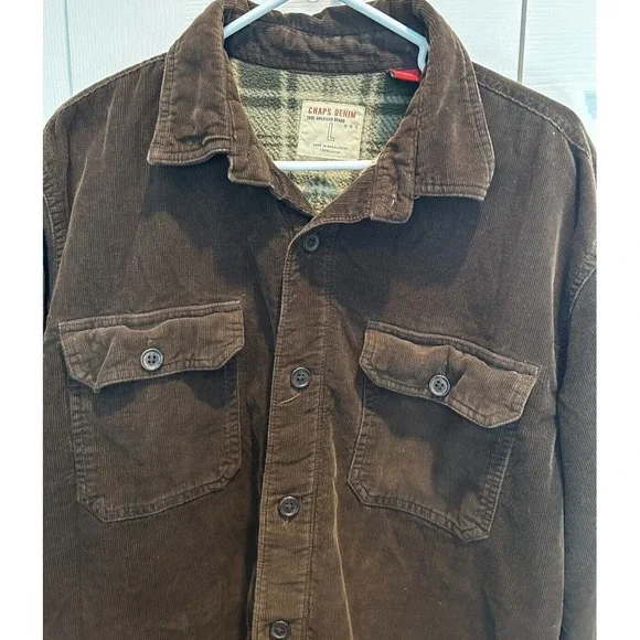 Vintage Chaps Denim Brown Corduroy Jacket Flannel Lined‎ Large Cotton, Pockets
